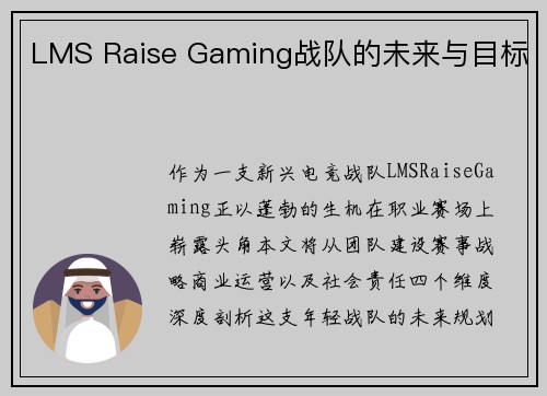LMS Raise Gaming战队的未来与目标