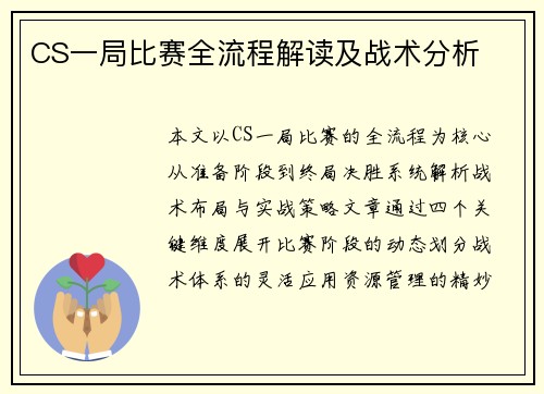 CS一局比赛全流程解读及战术分析